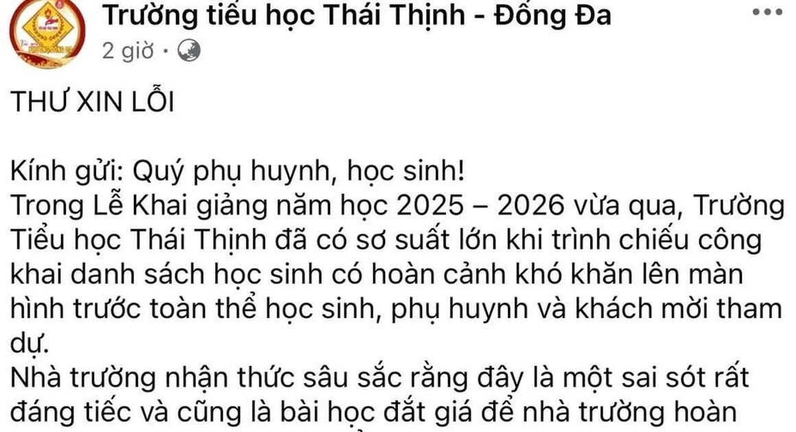 HÀ NẲNG: TRƯỜNG TIỂU HỌC THÁI THỊNH GÂY XÔ ĐÁO VÌ PHÔ BÀI DANH SÁCH HỌC SINH CÓ HOÀN CẢNH KHÓ KHĂN TRONG LỄ KHAI GIẢNG