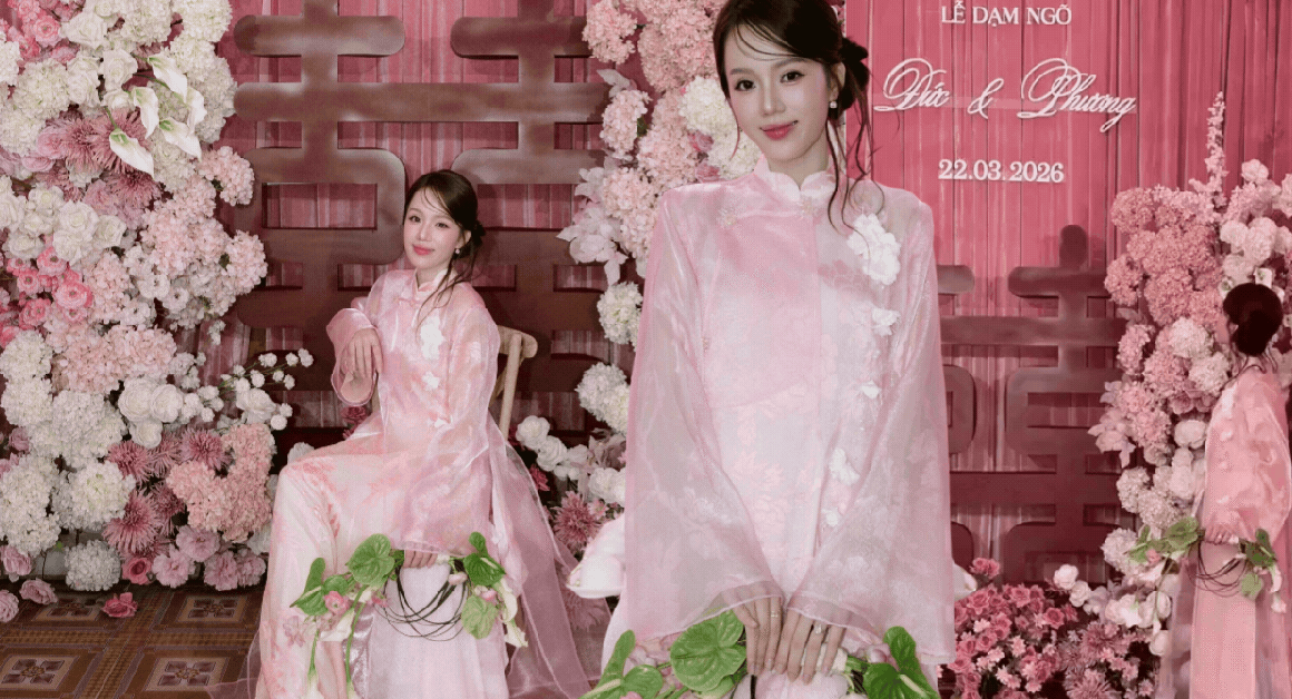 KHÁM PHÁ VƯƠNG QUYỀN NỔI BẬT CỦA MẪU ÁO DÀI HỒNG ĐỈNH ĐÁY TRONG NGÀY ĐÁM CƯỚI CỦA CÔ NÀNG NÀY!