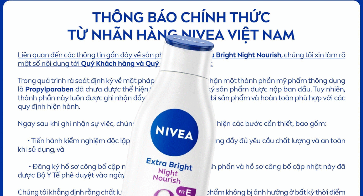 SỰ THẬT ĐẰNG SAU VỤ THU HỒI SỮA DƯỠNG THỂ NIVEA EXTRA BRIGHT NIGHT NOURISH ĐANG GÂY CHUÝNHÌN GẦN ĐÂY!