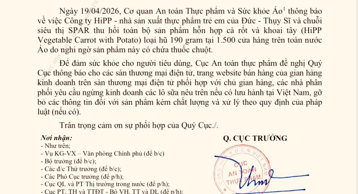 CẢNH BÁO: SẢN PHẨM HỖN HỢP CÀ RỐT VÀ KHOAI TÂY CÓ NGHI VỀ CHỨA THUỐC CHUỘT ĐƯỢC PHÁT HIỆN Ở ÁO!