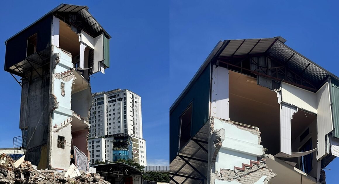 SAU KHI TRỞ THÀNH GỐC MỊCH, NGÔI NHÀ 4 TẦNG CHÊNH VÊNH DƯỢC GIẢI TỎA GẦN NGUYÊN TÒA ĐẠI DỰ ÁN ĐƯỜNG VÀNH ĐAI 2,5!